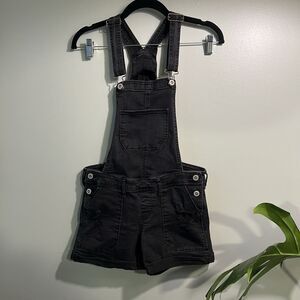 Hollister Denim Short Overalls, Black Distressed, Size XS